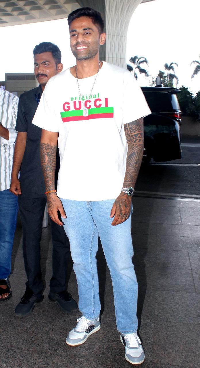 Suryakumar Yadav was snapped at Mumbai airport. The ace cricketer looked smart in his casual look