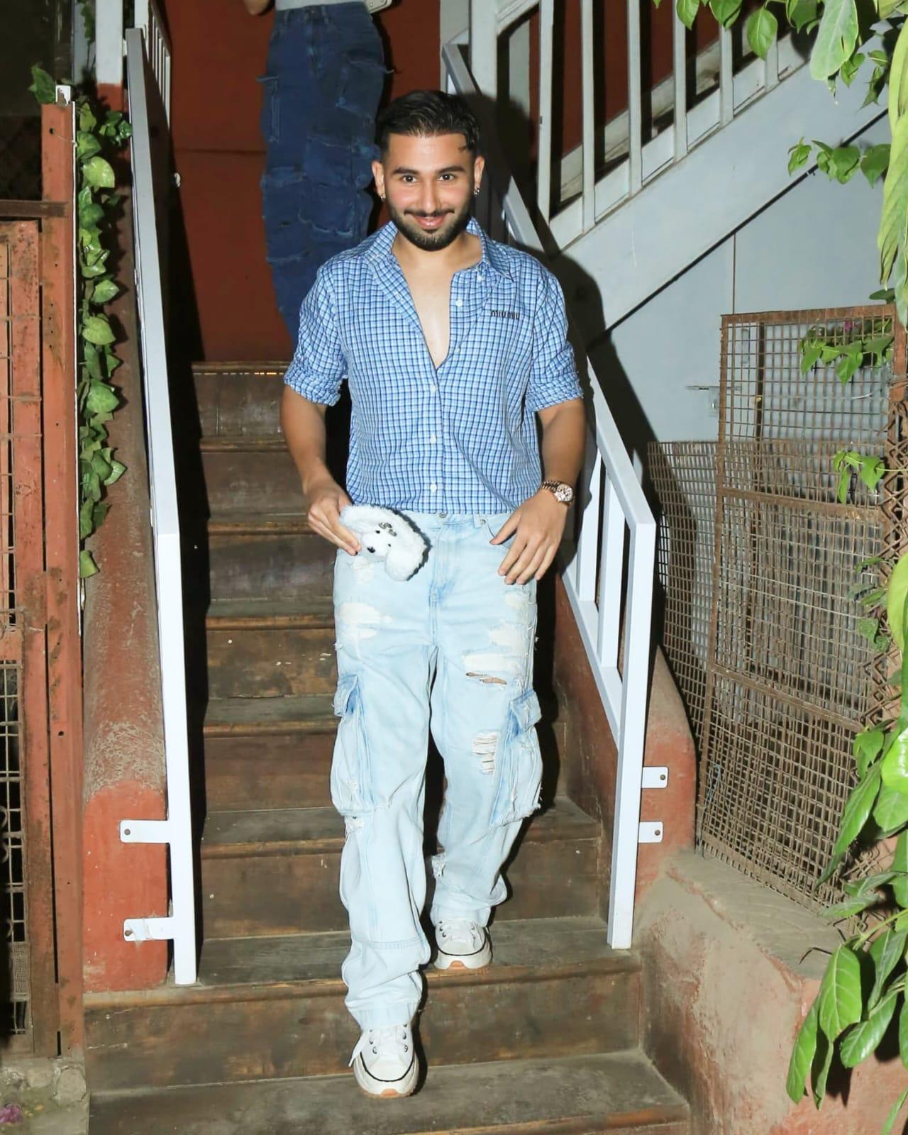 Orry looked smart in a printed blue shirt paired with comfy jeans as he was clicked in the city