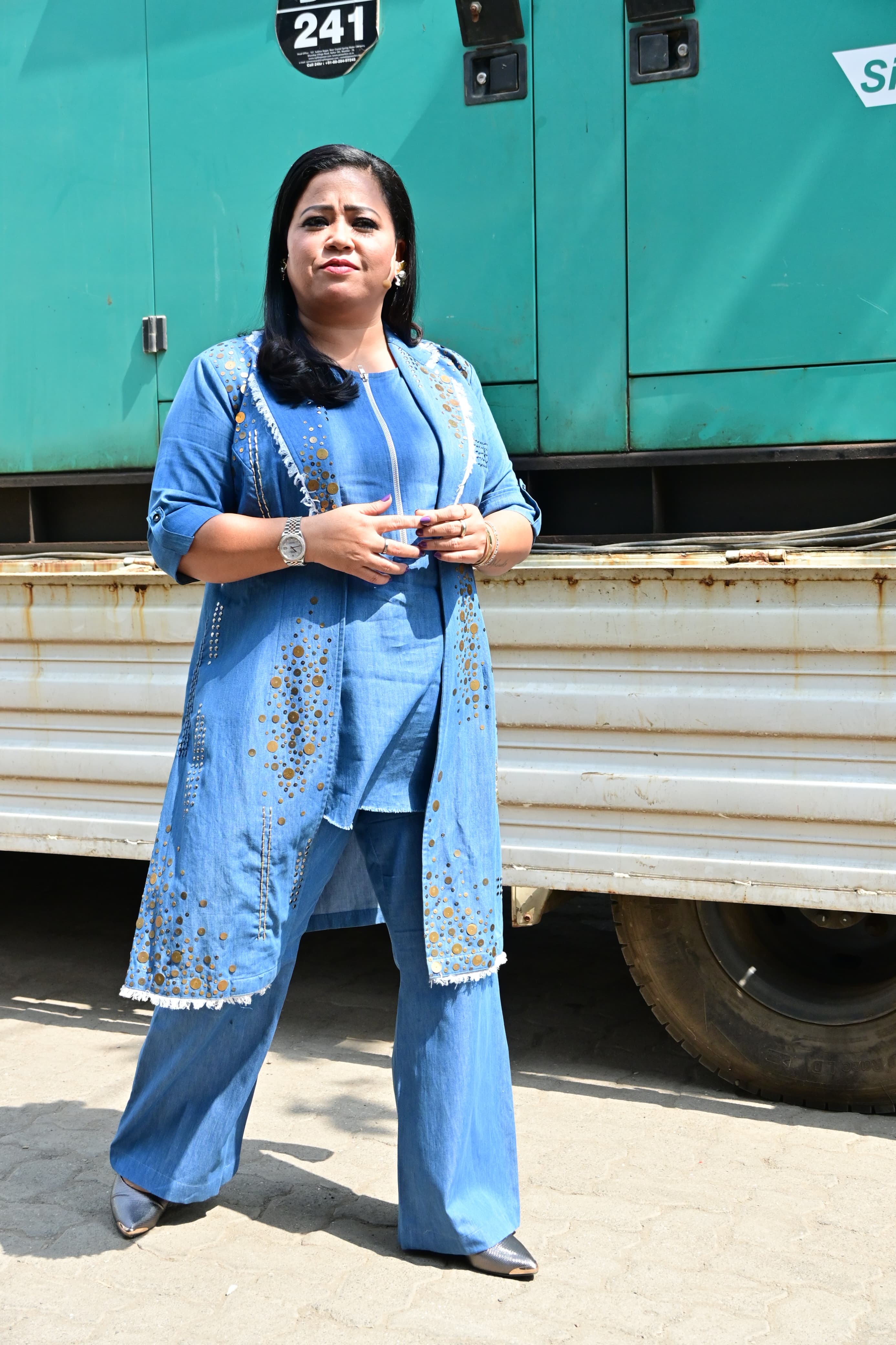 Bharti Singh looked cute in a blue three-piece outfit as she was clicked at Laughter Chefs