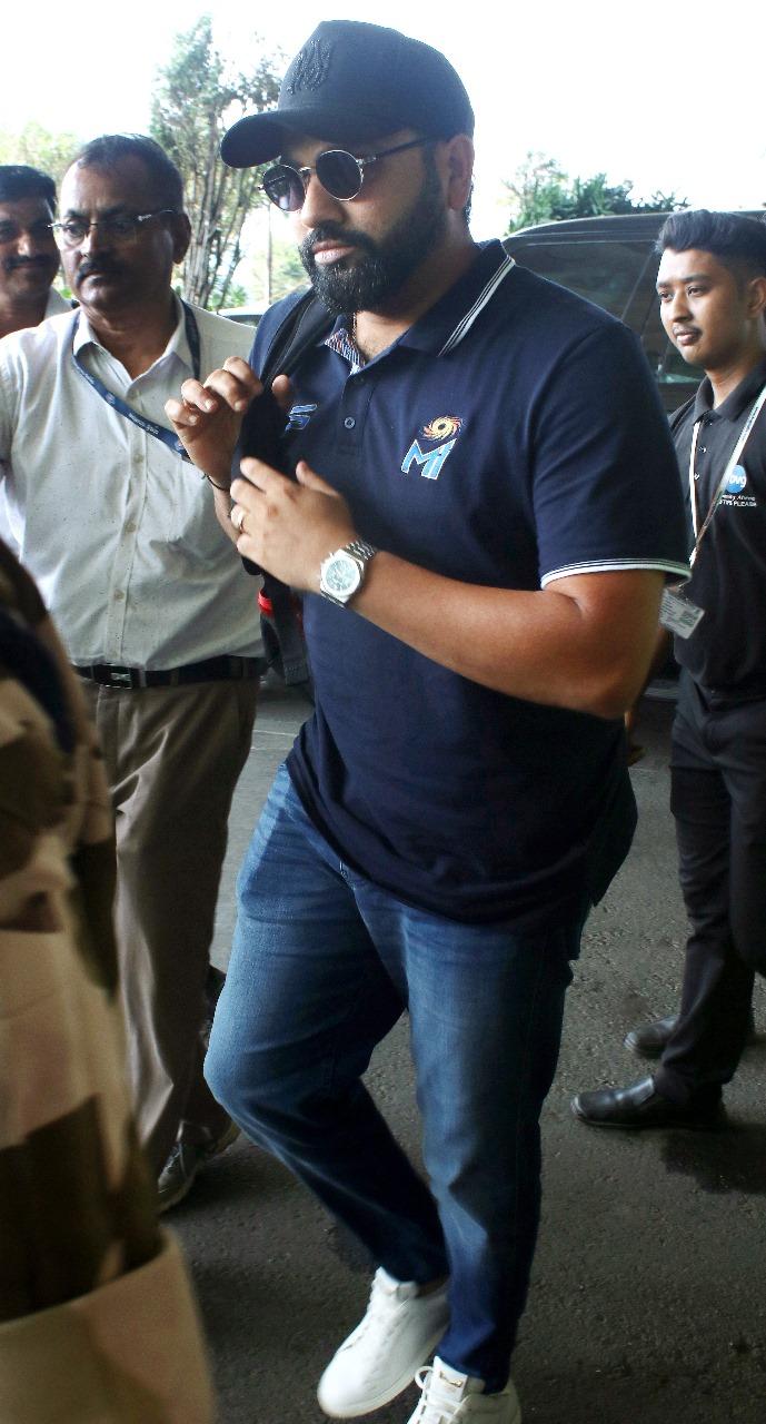 Rohit Sharma was snapped at Mumbai airport as he jetted off from the city