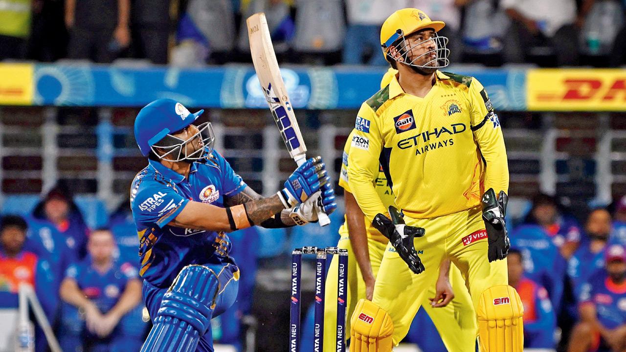 Suryakumar Yadav in full flow vs CSK yesterday. Pic/Satej Shinde
