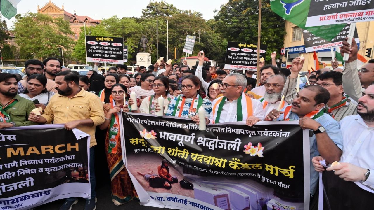 IN PHOTOS: Congress holds a candle march for Pahalgam terror victims