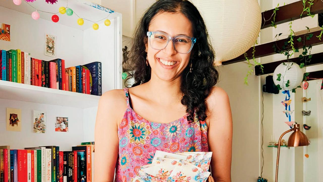 Tanmayee Thakur and her poetry  envelopes at her Vile Parle bookshop