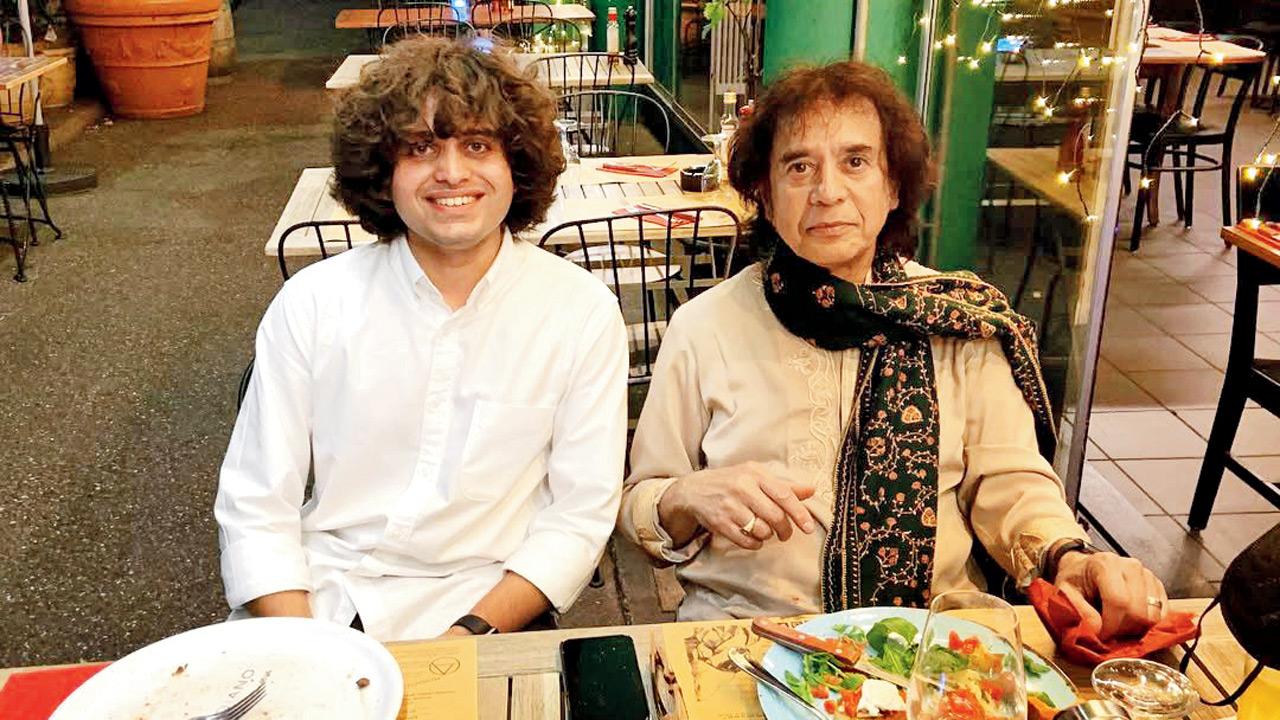 Rishiraj Kulkarni with the late Ustad Zakir Hussain. Pics Courtesy/Instagram
