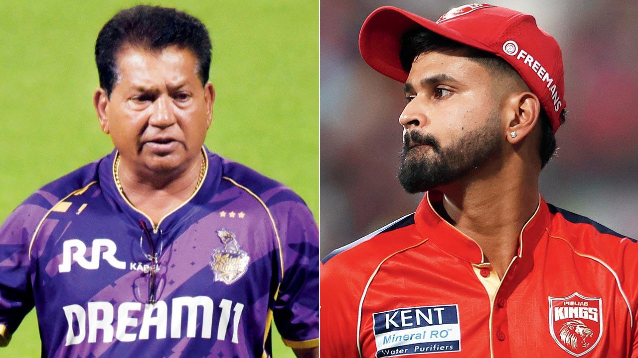 KKR head coach Chandrakant Pandit; (right) Punjab Kings captain Shreyas Iyer