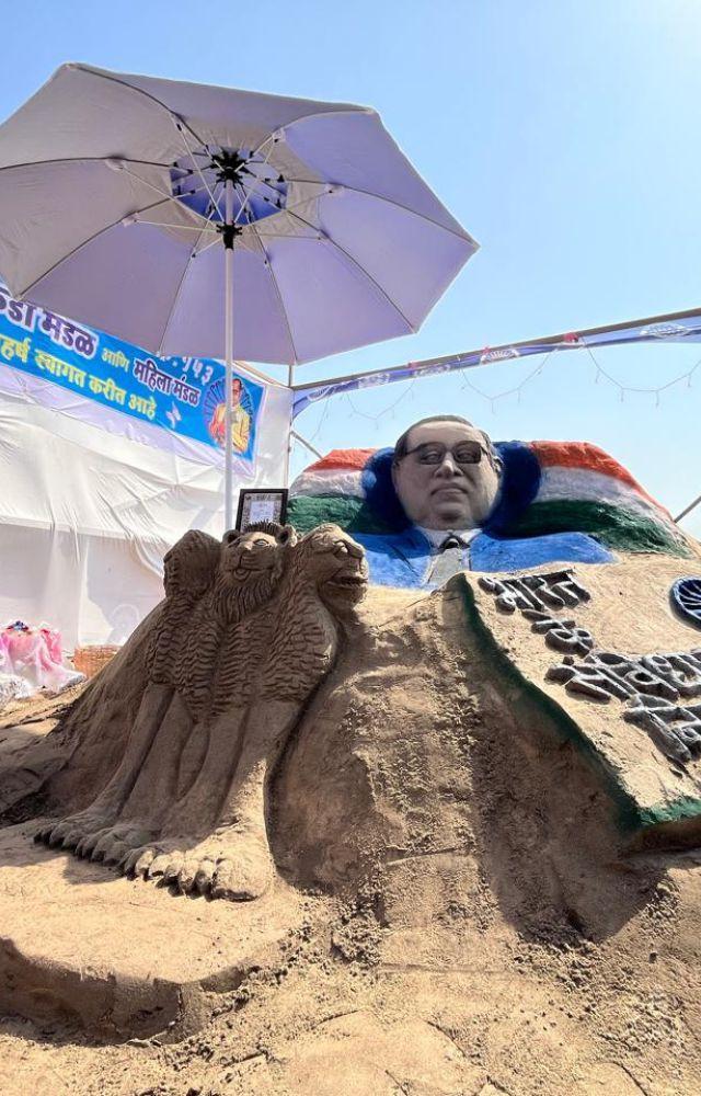 Artist creates sand art of Dr Babasaheb Ambedkar at Juhu