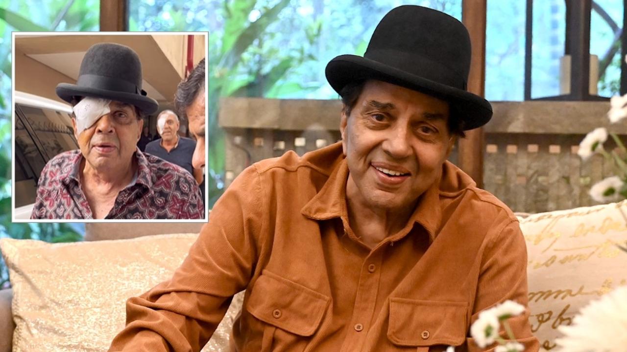 In a video shared by the paparazzi, Bollywood actor Dharmendra can be seen wearing a printed shirt, a black hat, and an eye patch on his face following the surgery. Read more