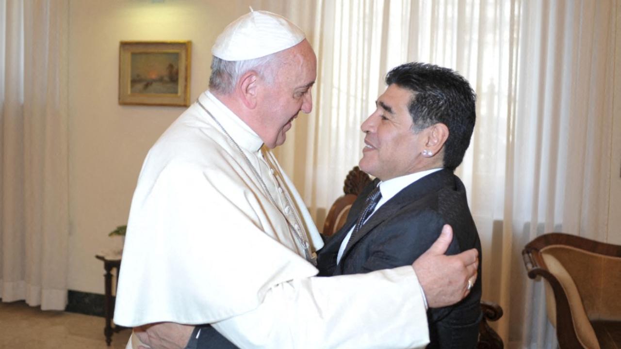 On October 12, 2016, legendary football player Diego Maradona greeted the Pope at the Vatican City ahead of the 'United for Peace' charity football match(Pic: AFP)