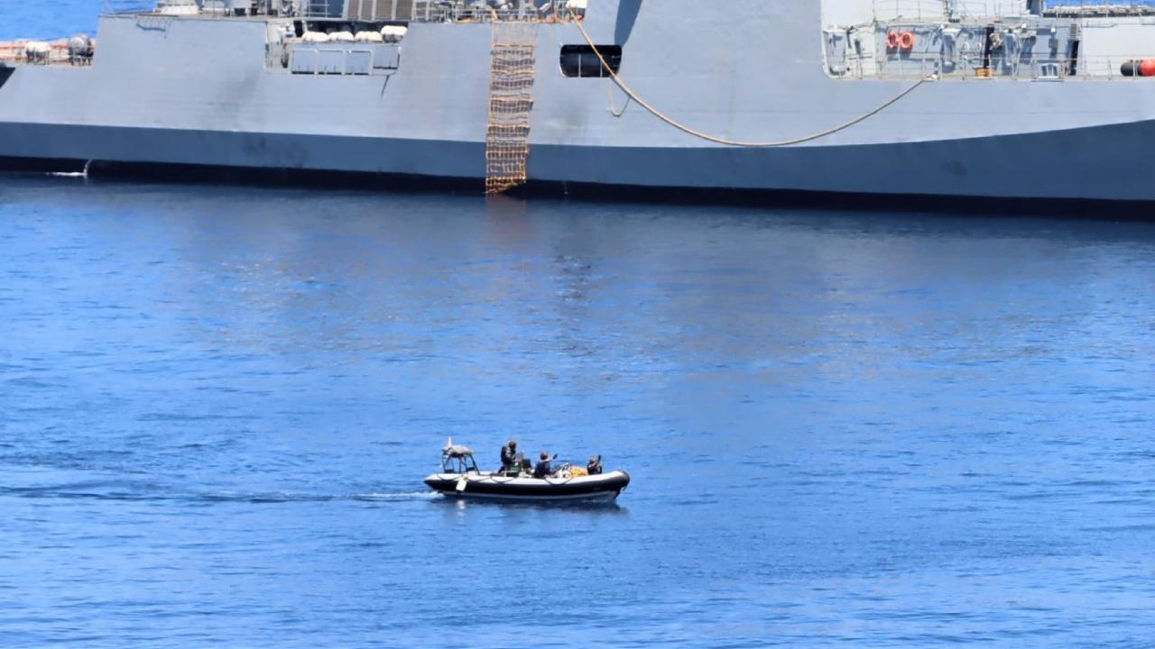 After systematically interrogating all suspicious vessels in the vicinity, INS Tarkash intercepted and boarded a suspect dhow, owing to the coordinated efforts with the P8I and the Maritime Operations Centre in Mumbai, it said