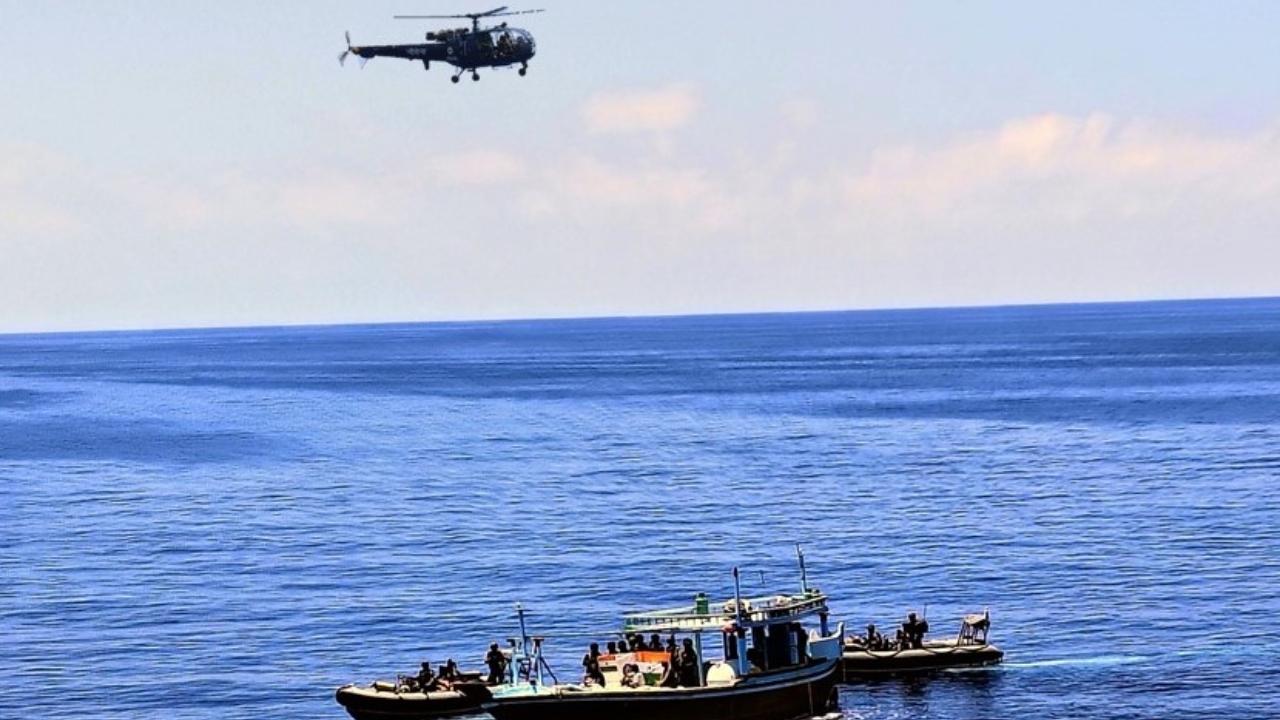 On March 31, 2025, while on patrol, INS Tarkash received multiple inputs from Indian Navy P8I aircraft regarding suspicious vessels operating in the area, it said