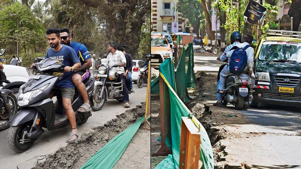 Road concreting work at Madh-Marve (Aksa-Madh stretch) on April 1, 2025 (right). Road concreting work in progress at Hindu Colony, Dadar, on April 14, 2025