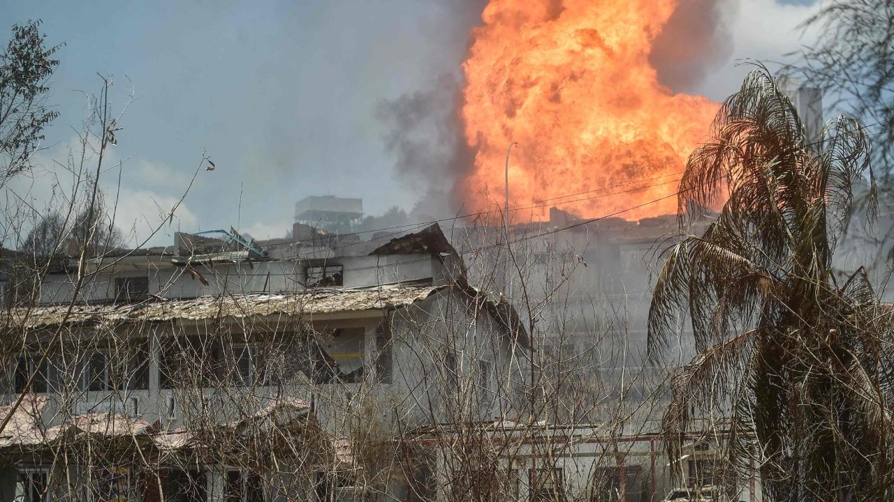 The inferno, which was visible kilometres away, was caused by 