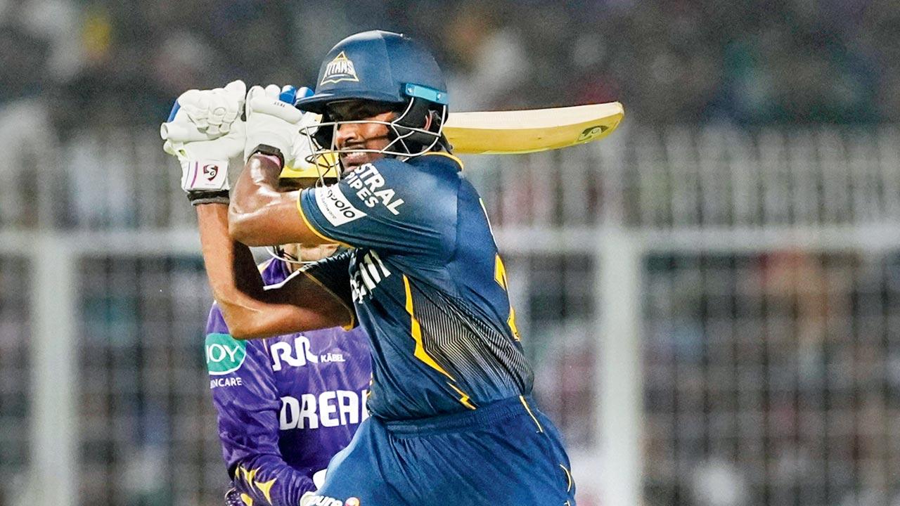 Sai Sudharsan against KKR yesterday. Pic/PTI