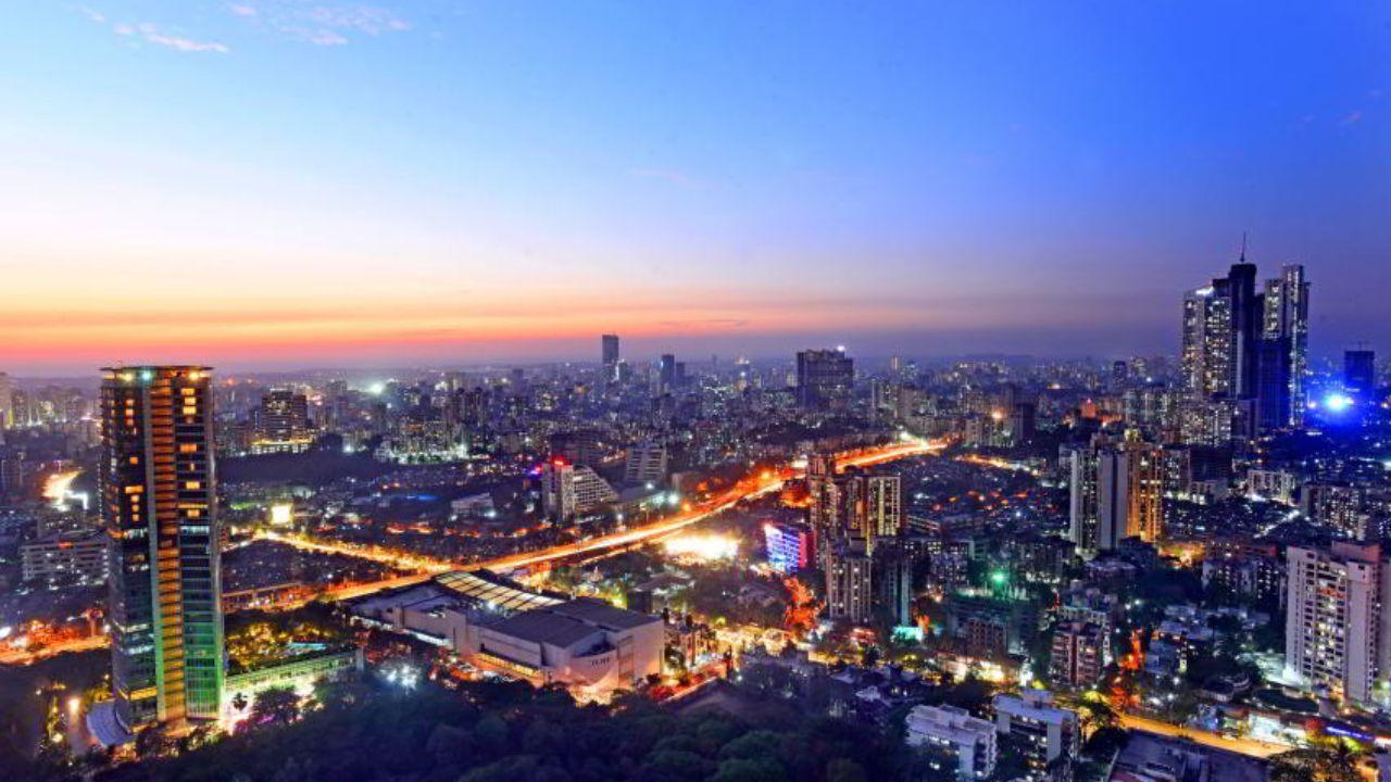 Picturesque aerial night view of the Western Express Highway at Goregaon, buzzing with movement