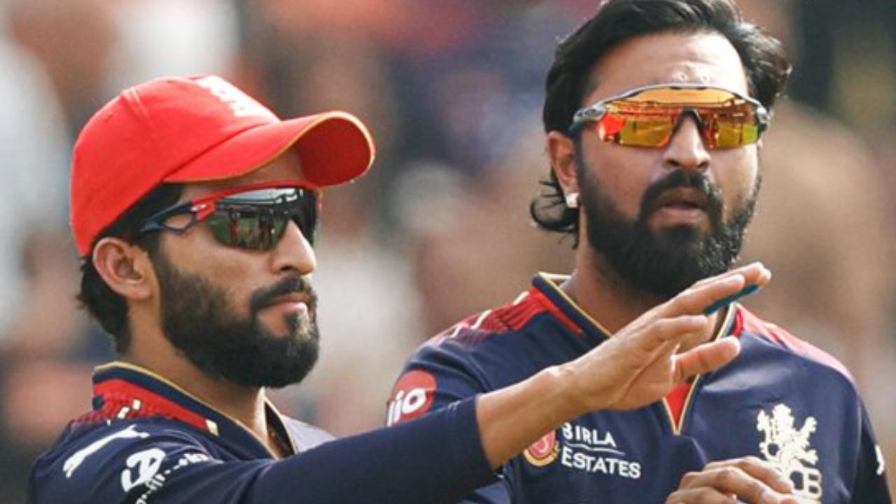 From RCB's dugout, Krunal Pandya managed to pick two wickets by conceding 25 runs in his quota of four overs(Pic: X/@RCBTweets)
