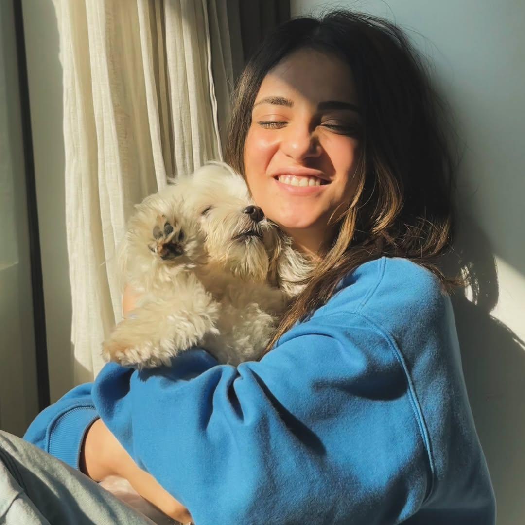 Radhikka Madan's pet dog also seems to be her cuddle buddy. She named him Cosmo and often shares adorable pictures with him. She had once also revealed how she kept up with the energy of her furball- the secret? A lot of caffeine