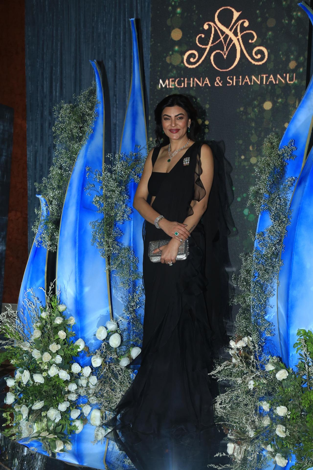 Sushmita Sen was all smiles as she posed for the paps in a beautiful black saree