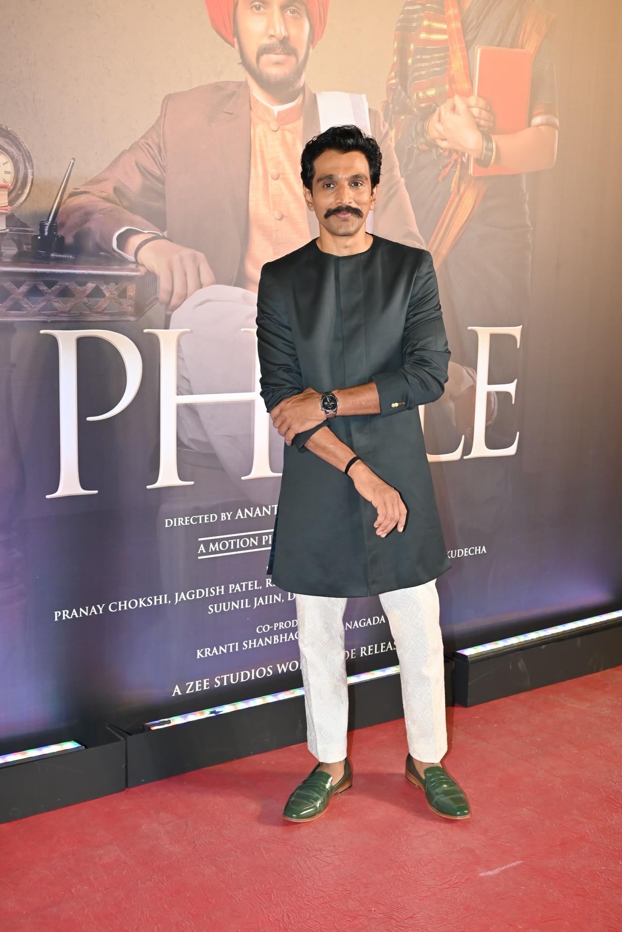 Pratik Gandhi who plays the social reformer Jyotirrao Phule looked sharp in a kurta pajama for the screening