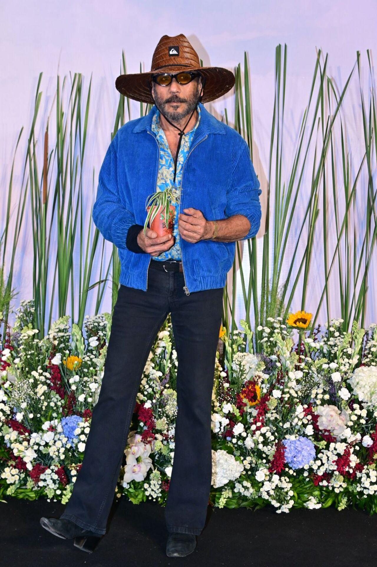 Jackie Shroff attended the party in a cowboy look and his usual- a potted plant