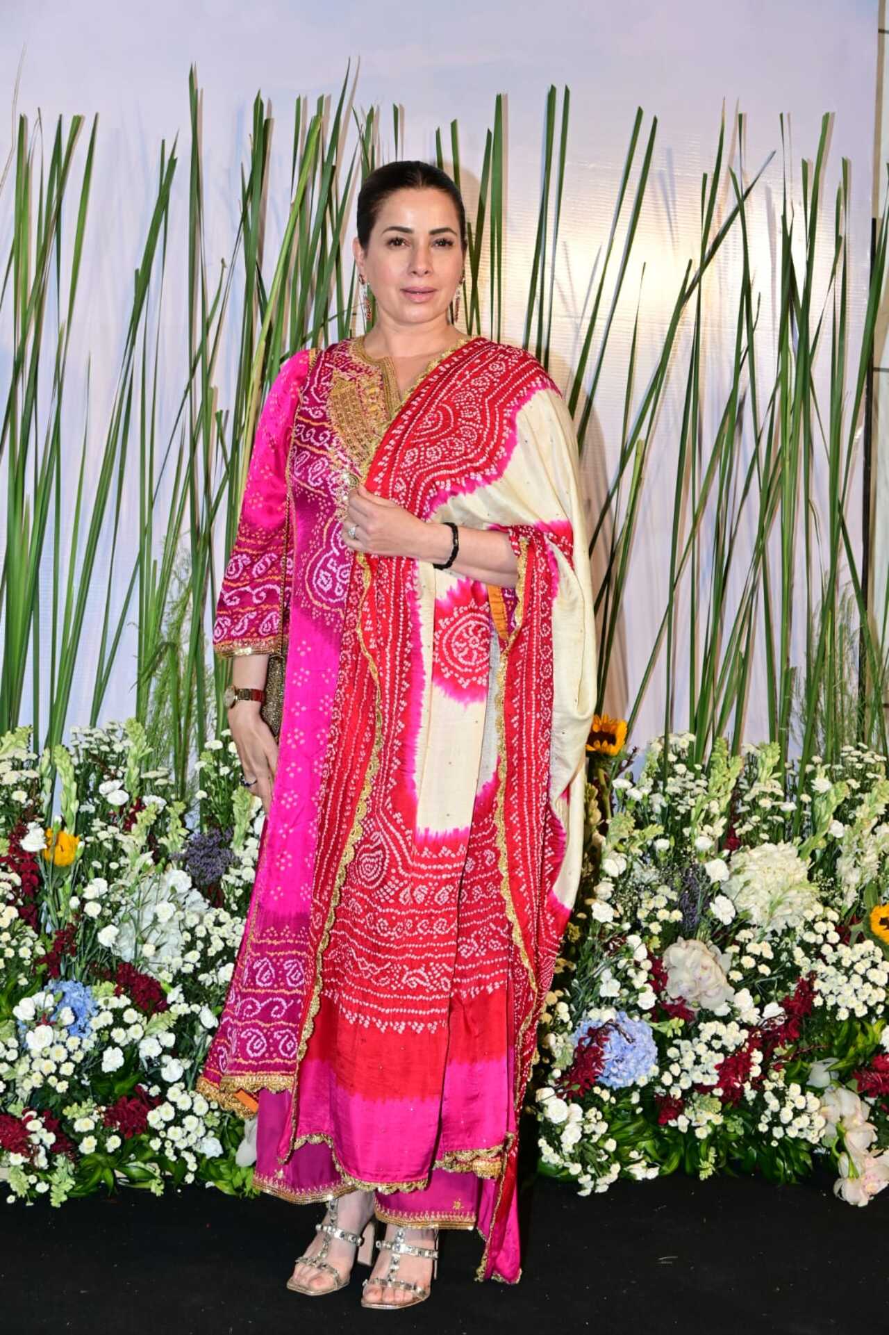Neelam Kothari was decked up in a pink outfit for the party