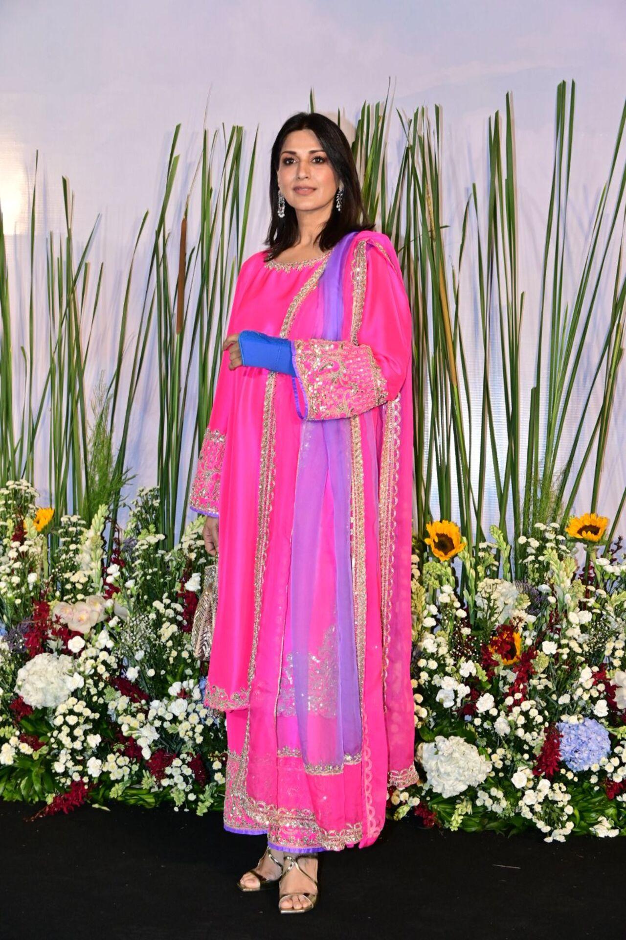 Sonali Bendre looked stunning in a bright pink suit for the night