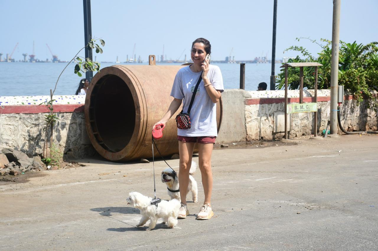Anusha Dandekar was spotted as she stepped out for walk with her dogs on a sunny day in the city by the beach