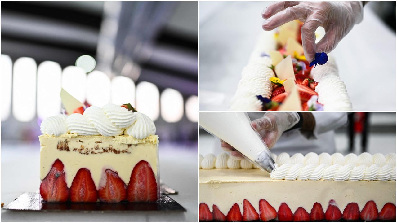 PHOTOS: Pastry chefs in France create world record with longest strawberry cake