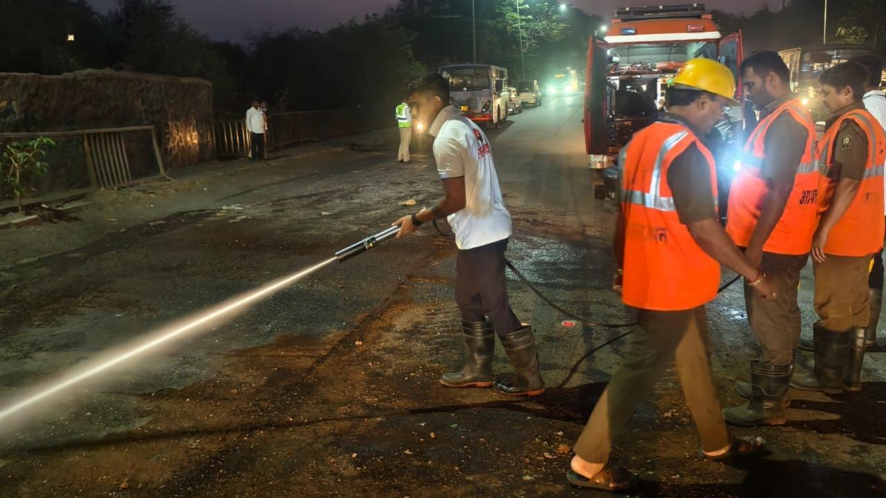 The truck's driver and the bus passengers were unharmed, though the bus conductor sustained minor injuries, they said