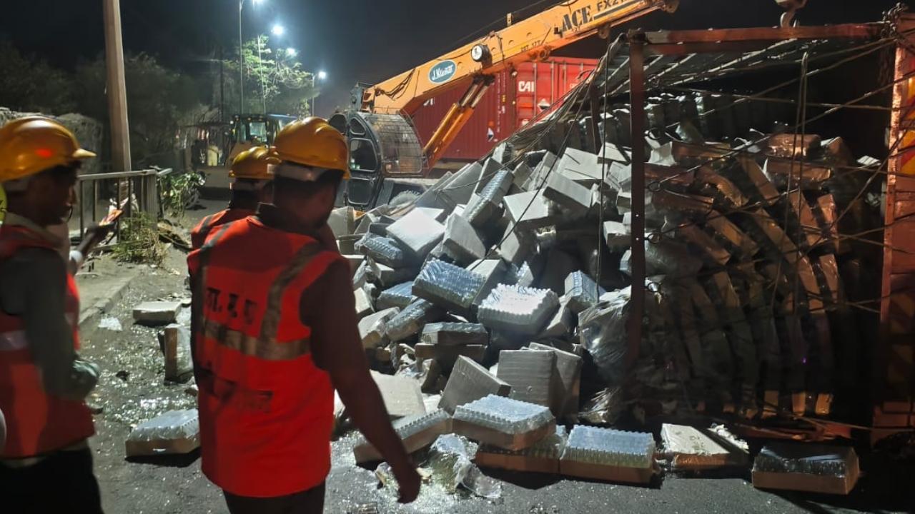 A truck lost control and collided with a mini bus operated by BEST bus, an official said