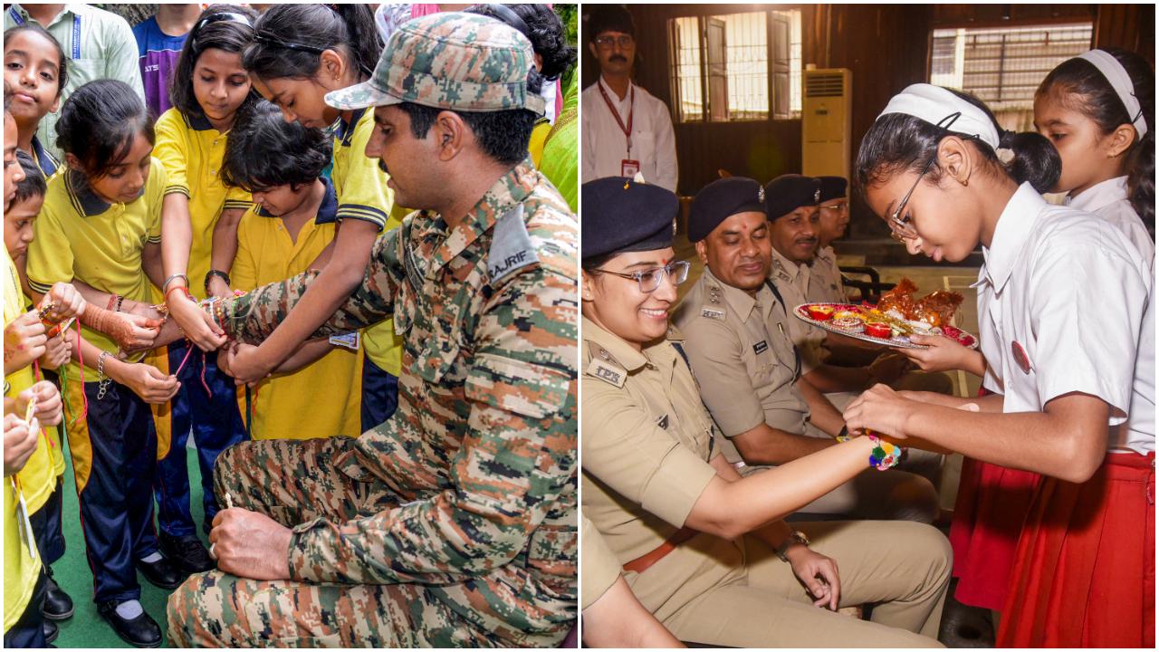 Patna, Bihar
Some students are bringing in the festival by tying rakhis to army and police personnel