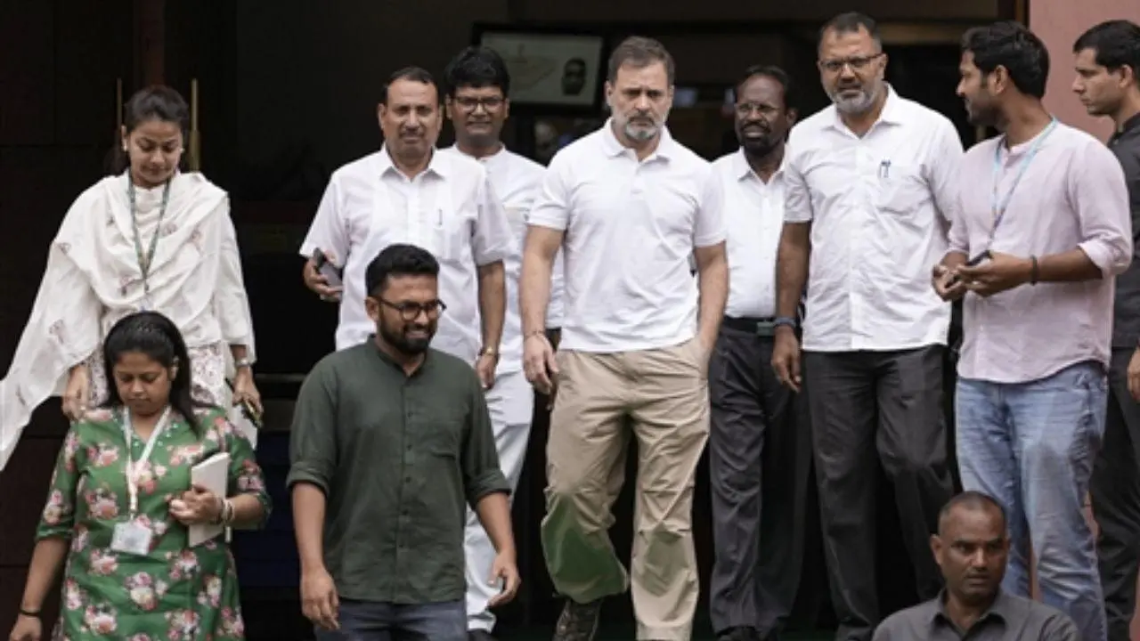 Congress leaders Rahul Gandhi, Praniti Shinde, and others at the Parliament House in New Delhi on Friday. PIC/PTI