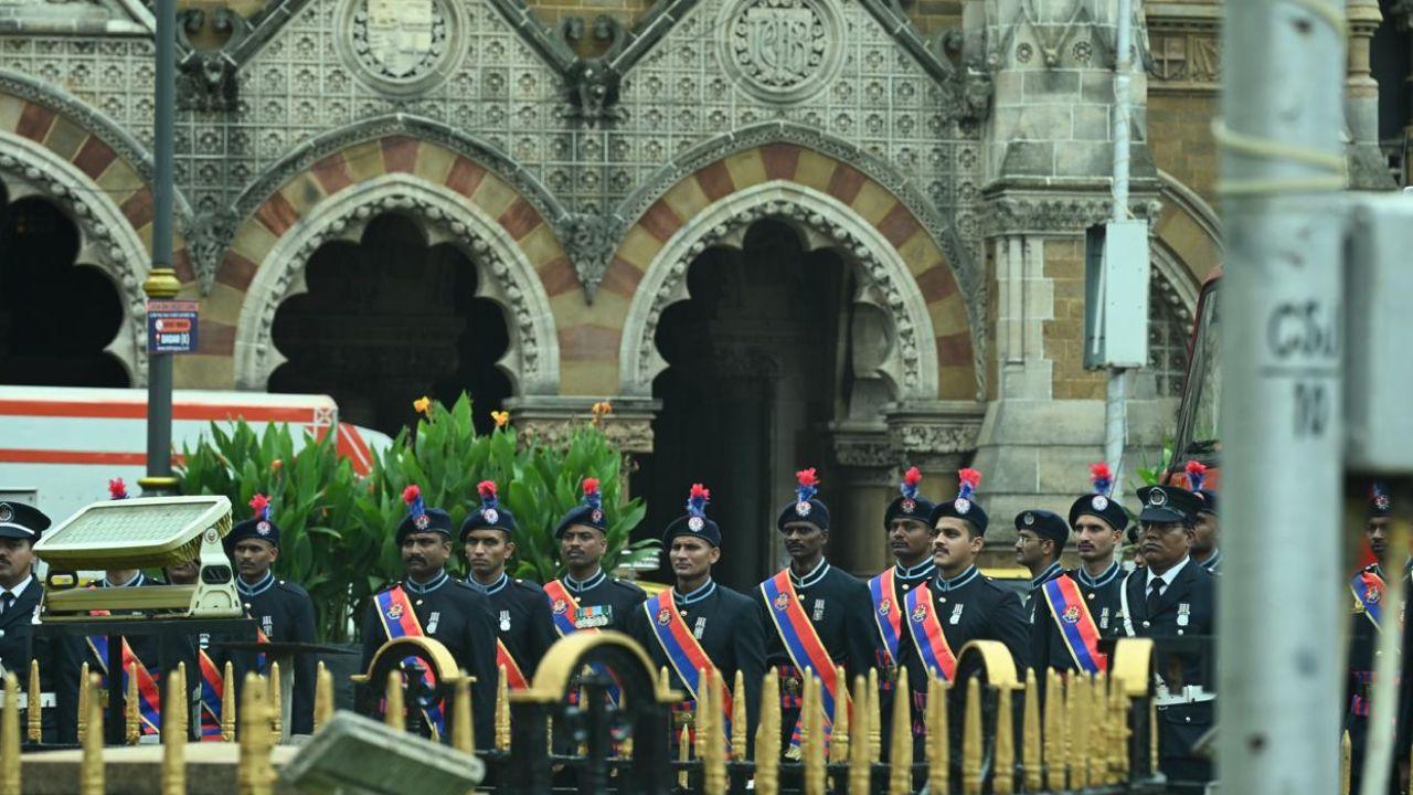 With Independence Day just two days away, police personnel were seen marching in perfect sync during the Independence Day parade rehearsal at Mantralaya, Mumbai.