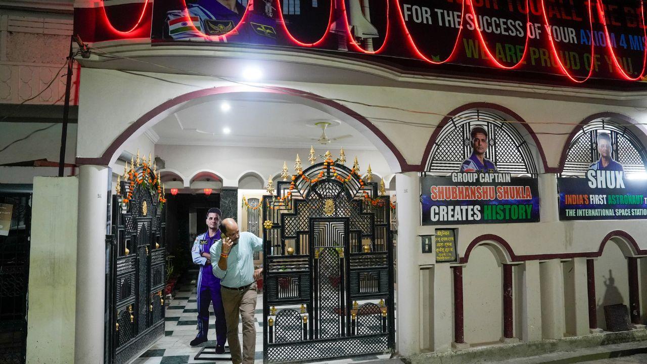 The residence of Group Captain Shubhanshu Shukla was decorated ahead of his arrival after his historic visit to the International Space Station (ISS) in Lucknow.