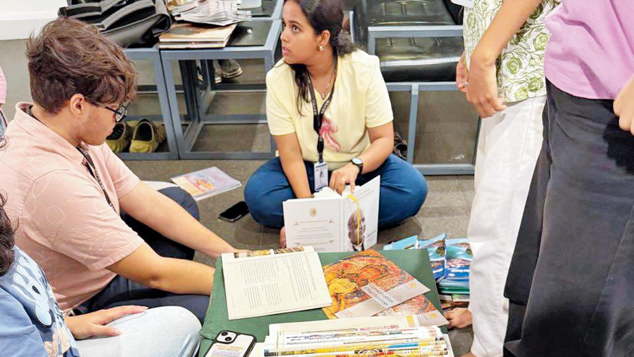 Students put together a book installation