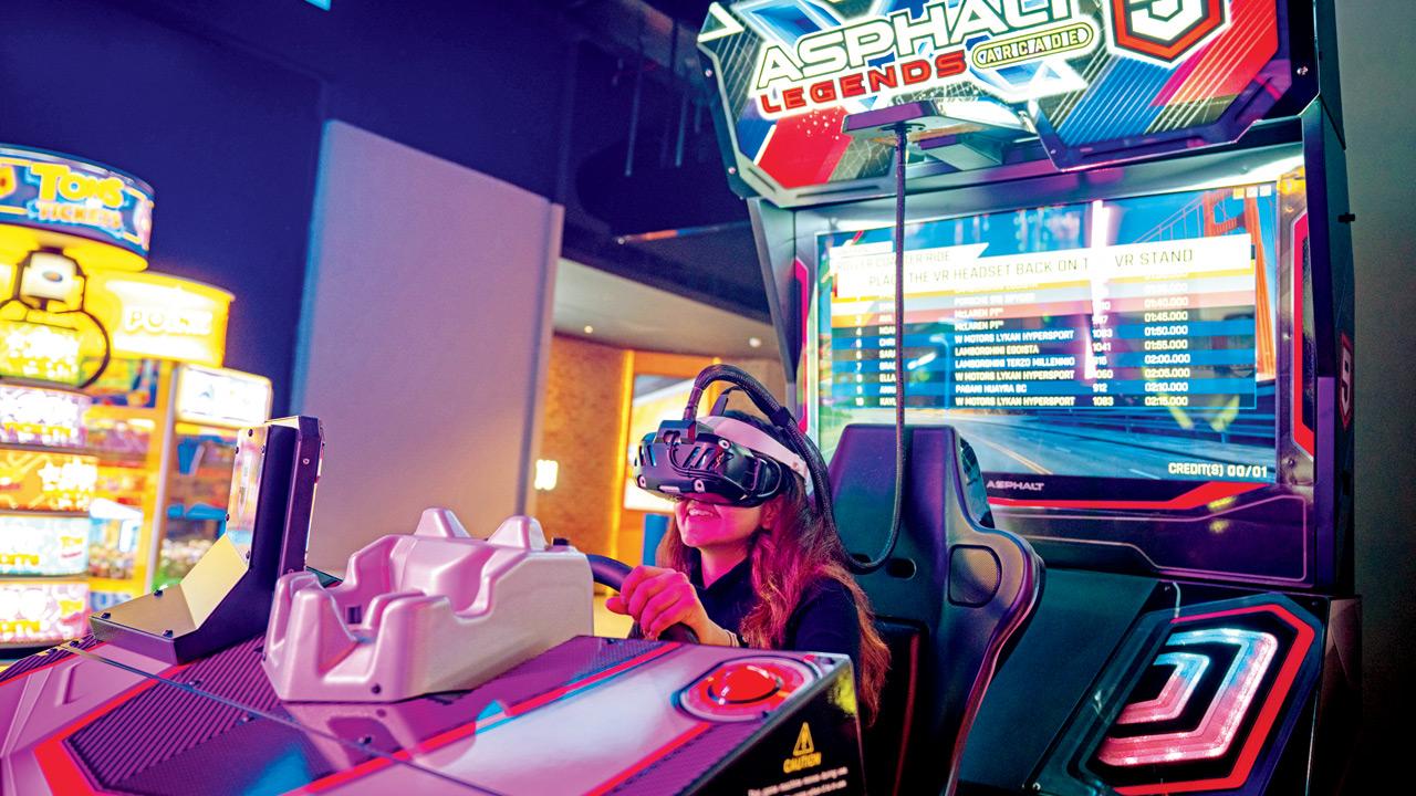 A virtual reality setup at the Mumbai arcade. Pic courtesy/Dave and Buster’s India