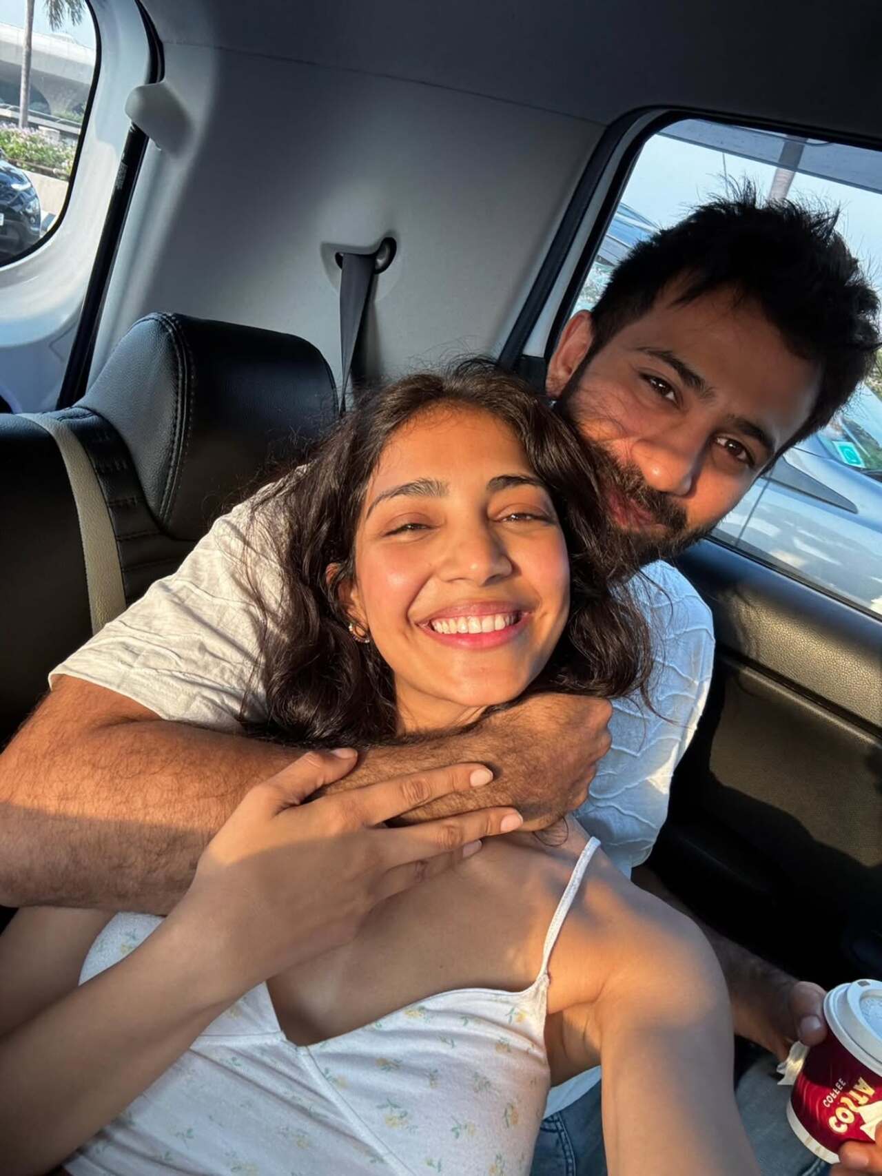 Their selfie game is pretty strong and this car selfie proves it as the two look adorable while posing for the camera in the car at the golden hour.