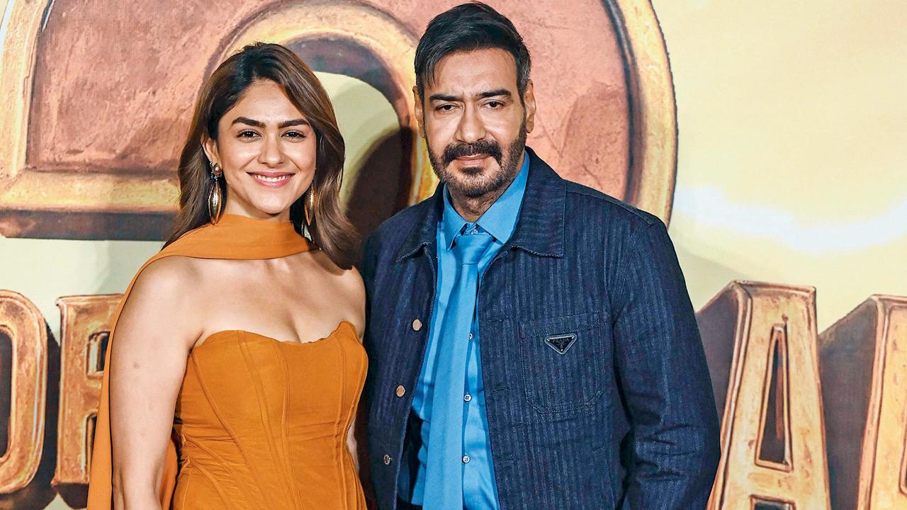 (L-R) Mrunal Thakur and Ajay Devgn PICS/AFP, INSTAGRAM