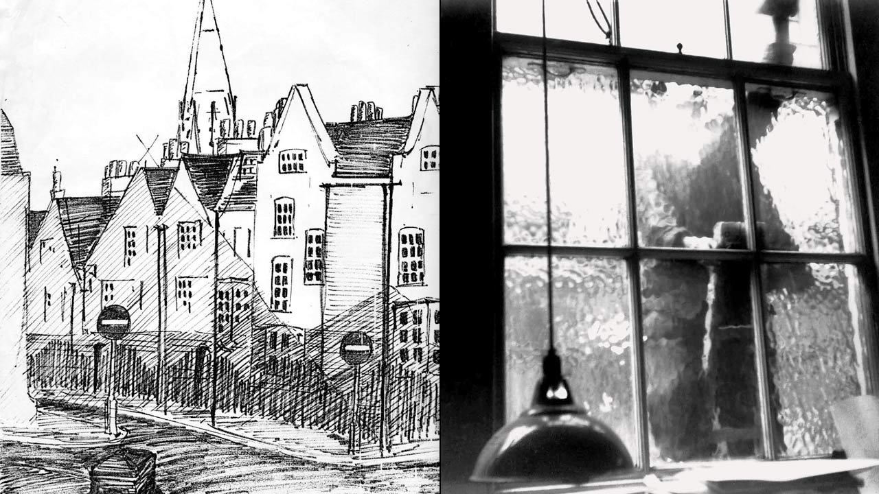 View from Veronik’s bed-sit on Campden Hill Road, London W8, April 1968; AA School of Architecture, London, 1957. PICs COURTESY/ ADIL JUSSAWALLA