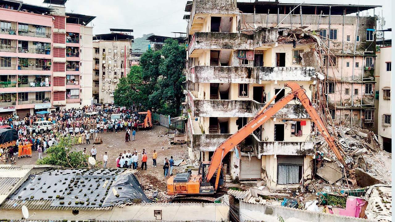 The remains of the four-storey Ramabai Apartment building in Virar. PIC/MAHESH GOHIL