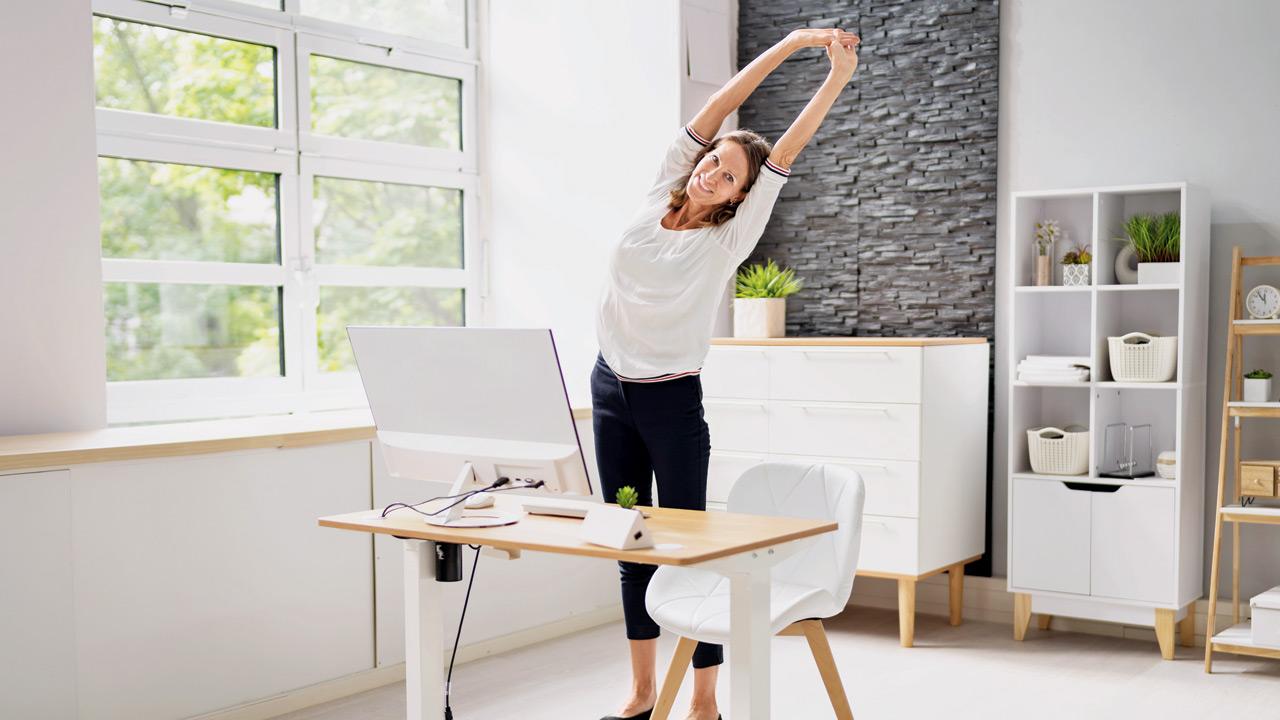 Schedule short breaks to stretch or walk around at work