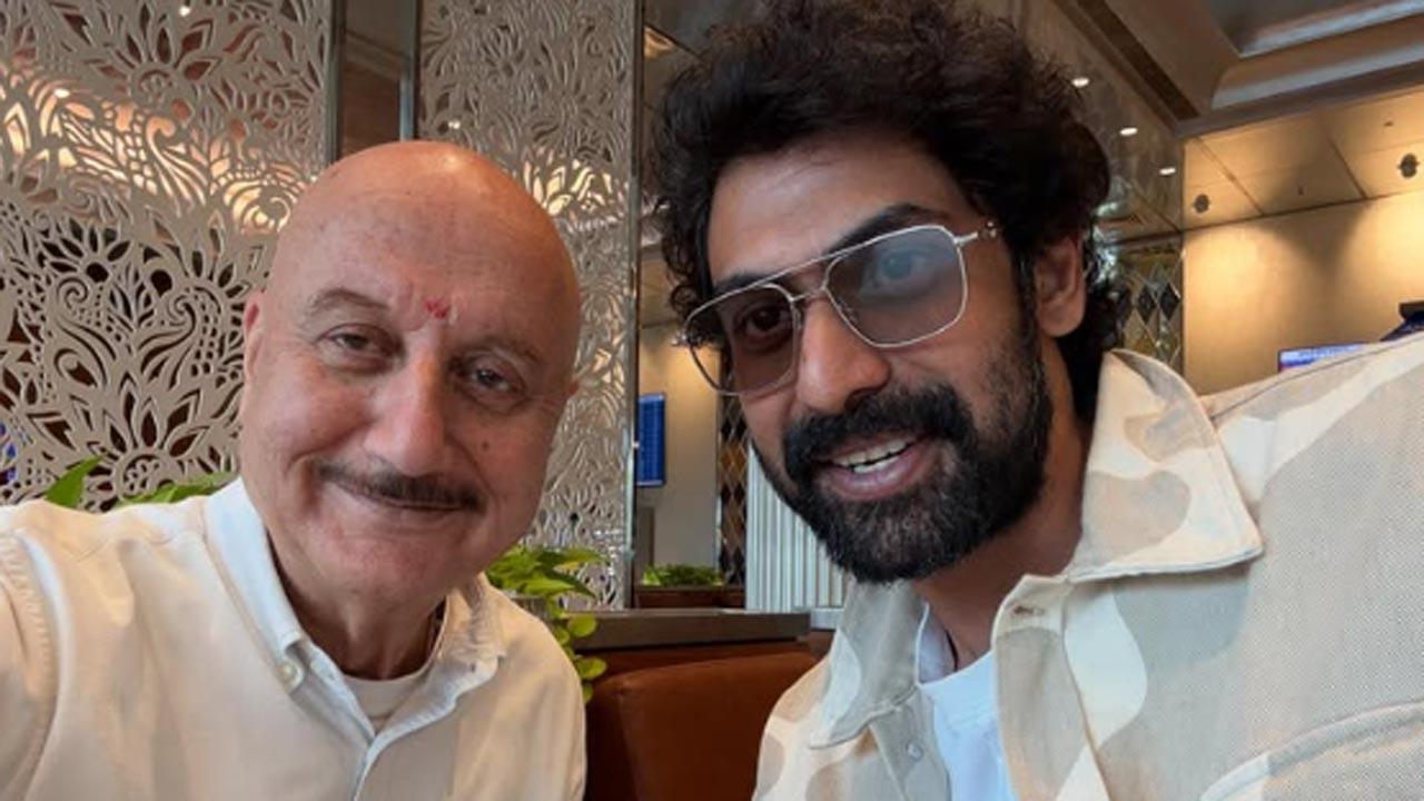 Baby co-stars Anupam Kher and Rana Daggubati bump into each other at the airport
