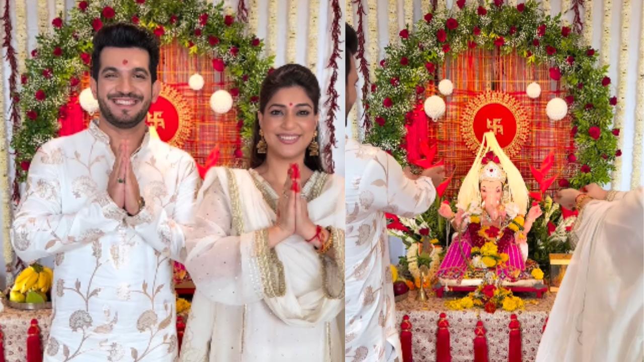 Arjun Bijlani and Neha Swami welcome bappa with a grand decor 