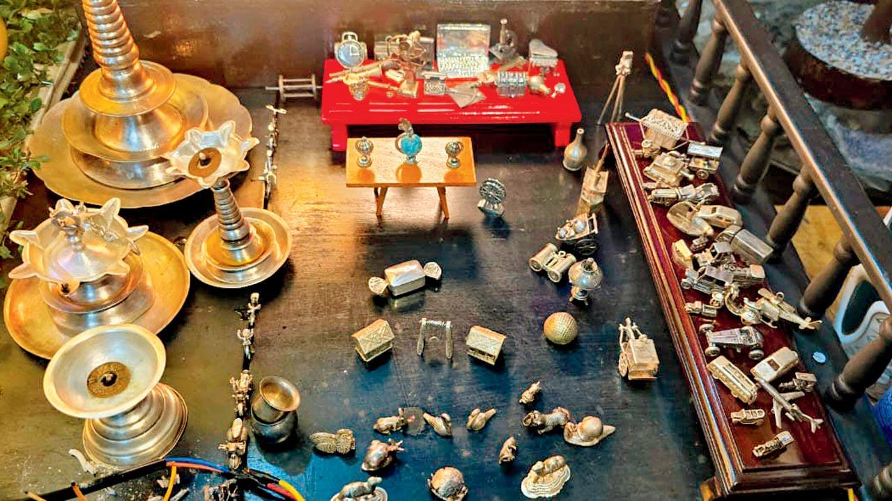 A view of the miniature toys and animals in silver on display at the panda