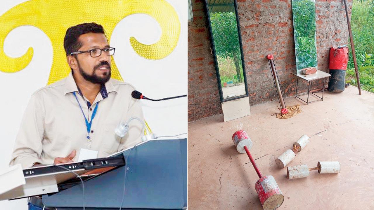 Avinash Harad; (right) The home-made gym equipment. Pics Courtesy/Avinash Harad 