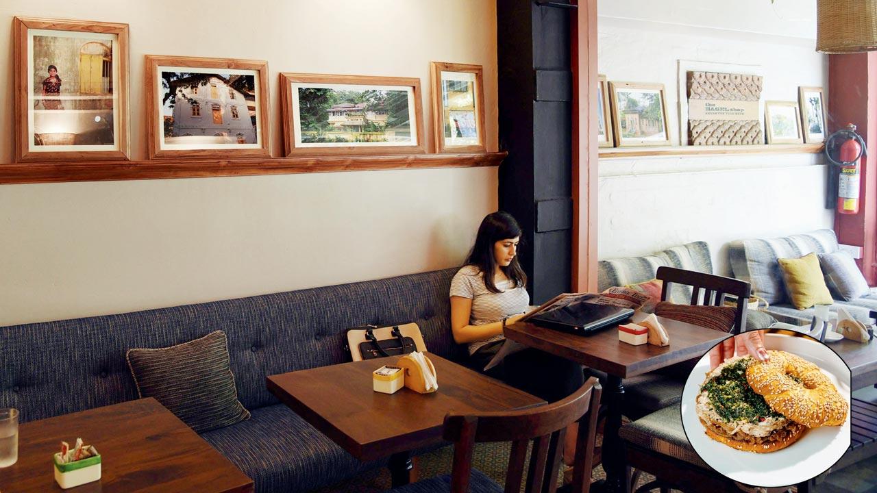 A dated photograph of The Bagel Shop; (inset) Chimi Bagel Sandwich. Pic Courtesy/Instagram; File pic