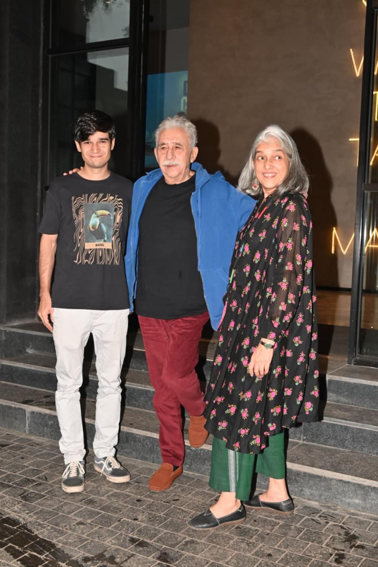 The Shahs are here, Naseeruddin Shah, Ratna Patak and Vivaan Shah go for a casual look for the screening 