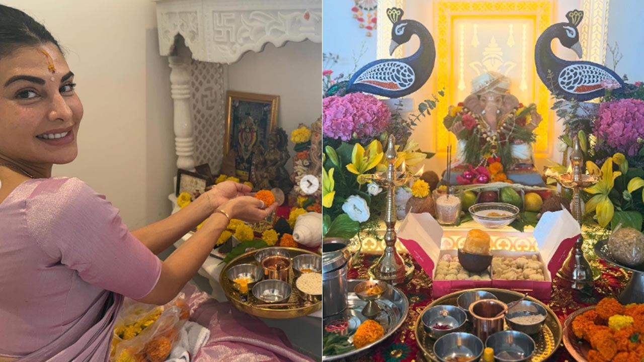 Jacqueline Fernandez welcomes Ganpati Bappa to her new home for the first time