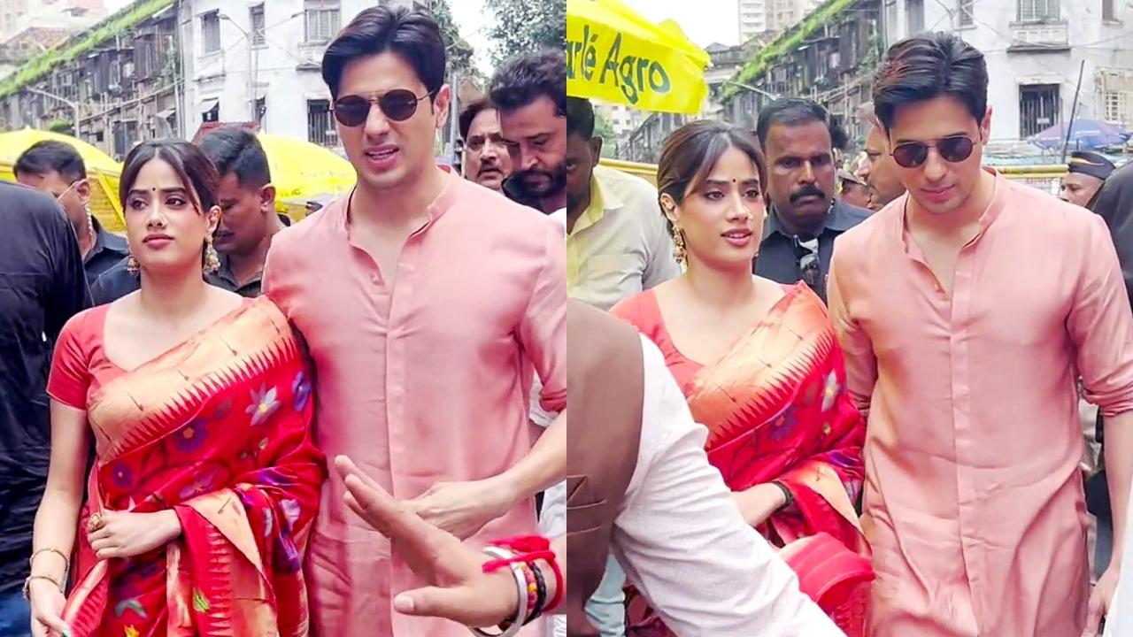 Sidharth Malhotra protects Janhvi Kapoor amid crowd at Lalbaugcha Raja