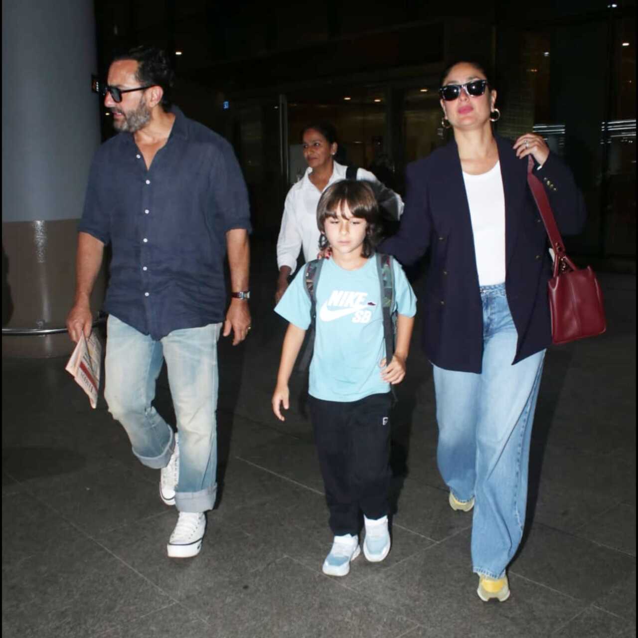 Family arrives back in town after a fun outing, Kareena Kapoor, Saif Ali Khan and Taimur spotted at the airport 