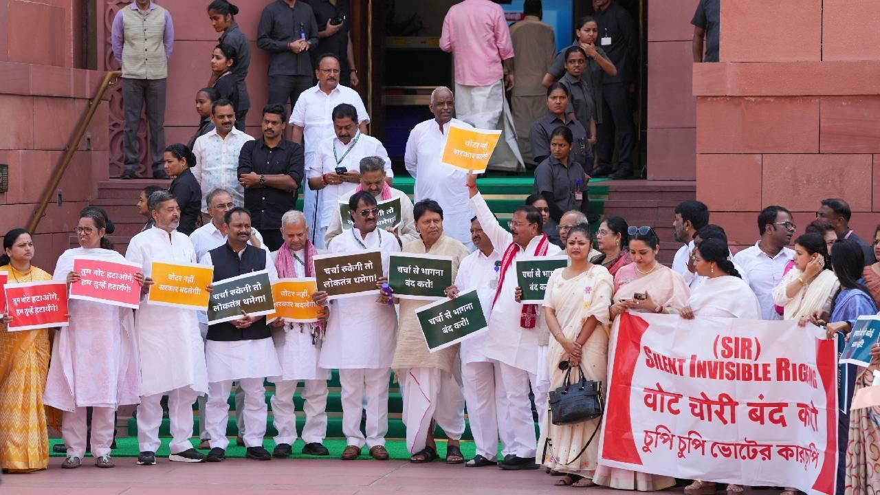 IN PHOTOS: Opposition protest in Parliament against SIR enters 12th day 